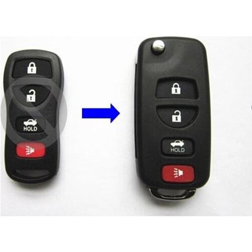 New ! 4 Buttons Modified Flip Remote Key Shell For Nissan Tiida Sylphy Key Case 3+1 Buttons Blanks