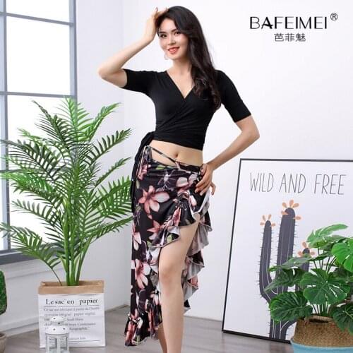 Belly Dancing clothes Summer 2019 New Printed Sexy Milk Silk Skirt for Beginners belly dance costumes