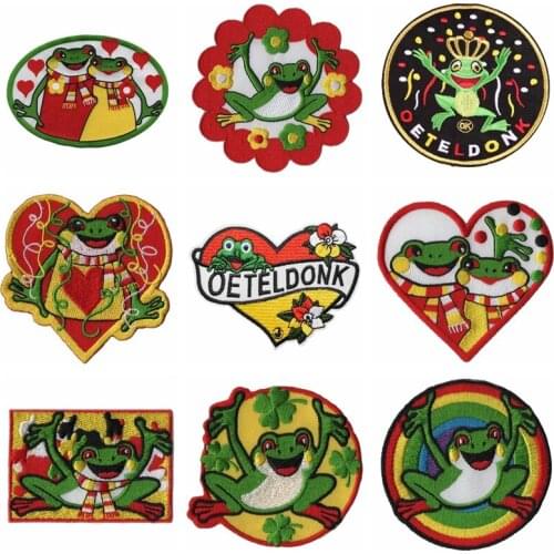 Oeteldonk Embleem Full Embroidered Frog Carnival for Netherland Iron on Patches for Clothing Stripe Embroidered Patch Applique