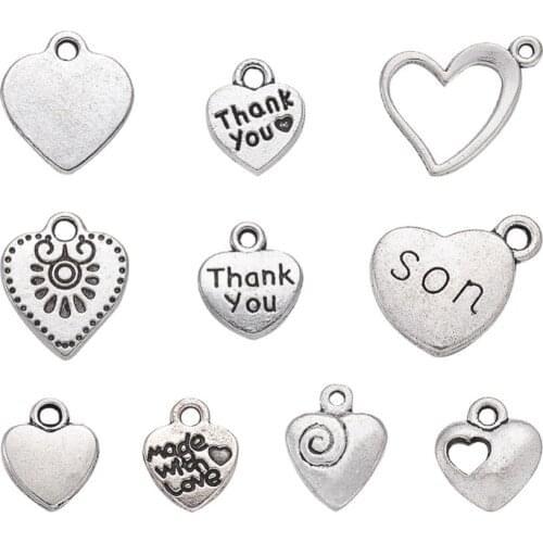 PandaHall 100pc 7~15x7~15x3~4mm Tibetan Style Alloy Heart Charming Necklace Pendants Antique Silver Color for Jewelry Making