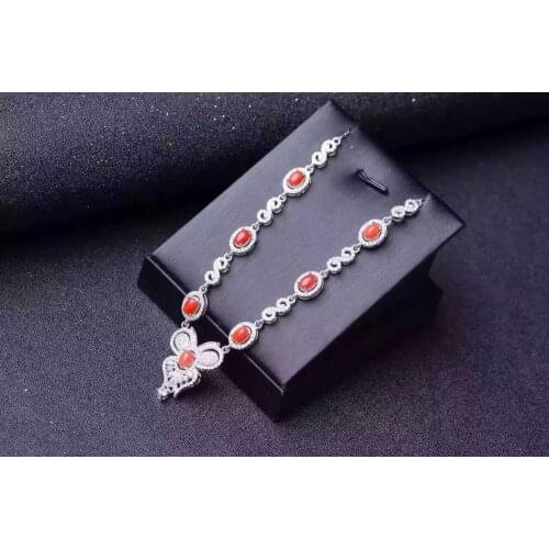Natural Red Coral Necklace Natural Gemstone Pendant Necklace for Girls Ladies Elegant butterfly Luxury engagement fine Jewelry