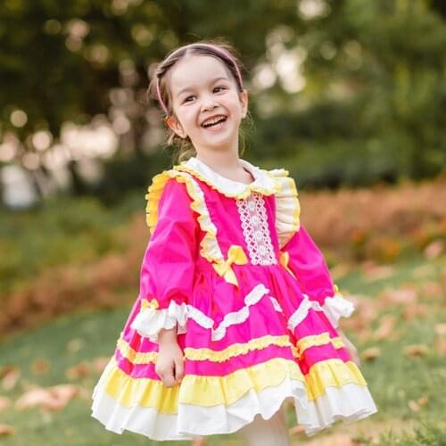 Baby Girl Long Sleeve Vintage Spanish Turkish Ball Gown Children Autumn Winter Rose Red Lolita Princess Dress for Toddler Girls
