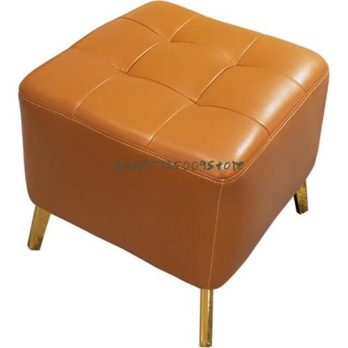 Light luxury leather sofa stool Pidun household shoe changing stool first layer cowhide footrest dressing room solid wood small