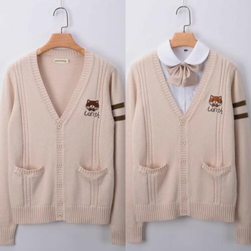 Japanese Style Students School Uniform Girl Women Sweater Long Sleeve JK School Uniforms Dog embroidered cardigan CH-2