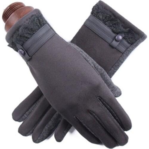 Fashion Cashmere Warm Plus Velvet Thick Lace Touch Screen Cycling Mittens Winter Women Suede Leather Windproof Driving Gloves L8
