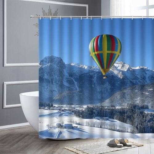 Hot Air Balloon Shower Curtains Snow Scene Blue Sky Natural Scenery Fabric Bathroom Curtain Home Decor Bathtub Partition Screen