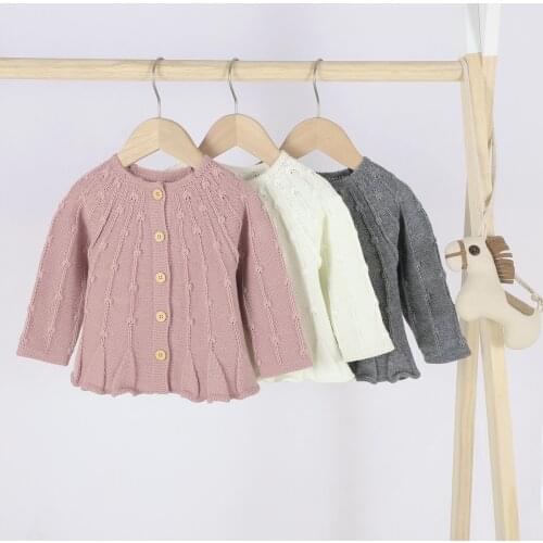 Baby Girl Knit Cardigan Simple Solid Color Single-breasted A-line Loose Version Spring Clothing