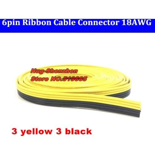 High Quality 6-pin 6pin all BLACK /3 yellow+3 black 1007 18AWG cable for led pixel module 6P connector 6-pin ribbon cable