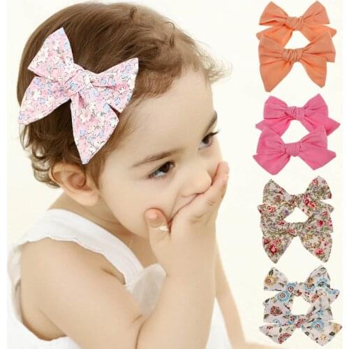 2pcs Cotton Fabric bow Clips Boutique Hair bows Hair Clips Hand-Tied Bow Hair Barrettes Hairbow Hairgrips Kids Girls Hair