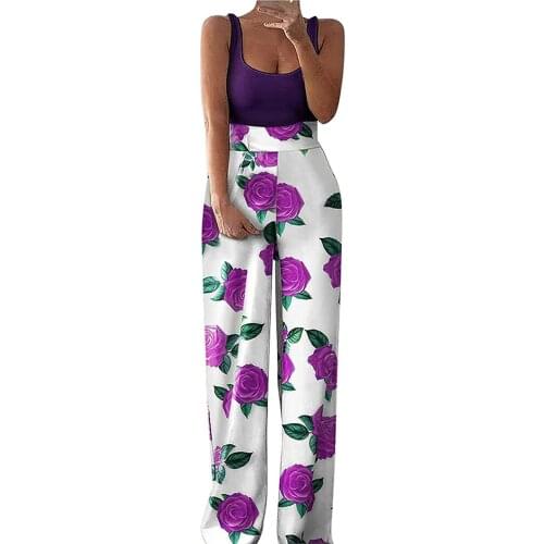 Rose Elegant Women Jumpsuits Office Lady Wide Leg Casual Solid Slim Jumpsuit Bodysuit O-Neck Sexy Sleeveless Vest Long Romper