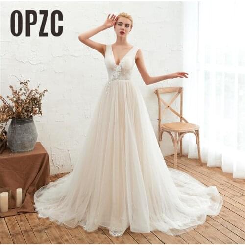 Custom Champagne Sexy Sweet V-Neck Bridal New high-end lace Appliques Plus Size Wedding Dress Tull Wedding Gown for export