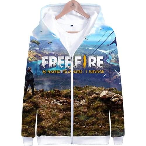 Winter Mens Jackets and Coats Shooting Game Free Fire 3D Hoodie Fleece Zipper Hooded Sweatshirt Outwear Warm Coat Kawaii Clothes