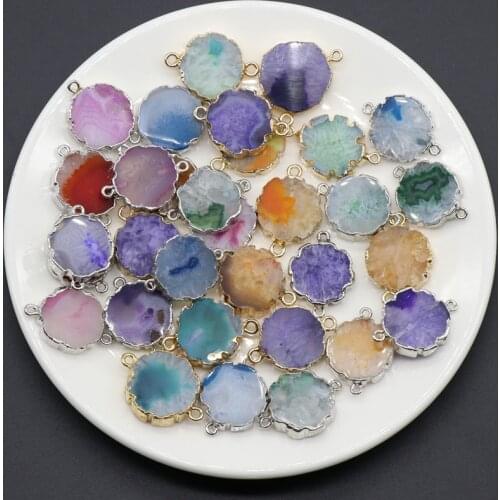 1pc Multi Colorful Agates Pendants Chakra Healing Double Hole Slice Mineral Stone Flower Agates Quartz Pendant DIY Jewelry Women