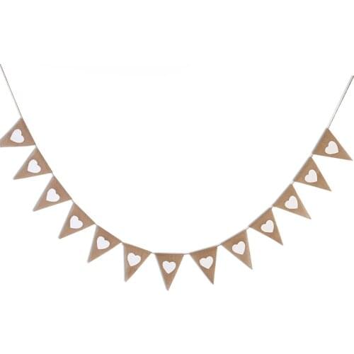 13pcs Jute Fabric Bunting Banner White Hart Flags Vintage Wedding Party Burlap Banners Rustic Birthday Wedding Decoration