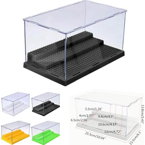 3 Steps Display Box Dustproof ShowCase Gray Base Compatible All Brands Blocks Acrylic Plastic Display Case 25.5X15.5X13.8cm