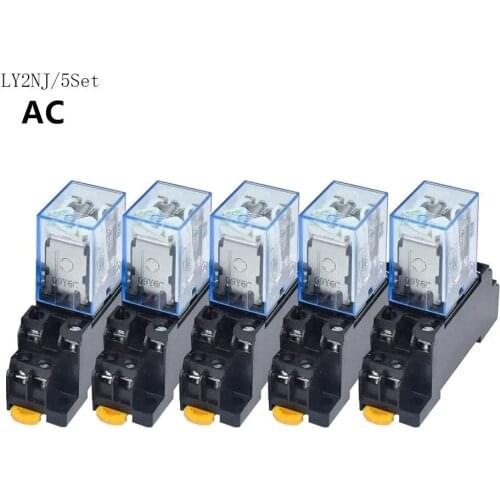 5PCS LY2NJ HH62P HHC68A-2Z Electronic Micro Electromagnetic Relay 10A 8PIN Coil DPDT With Socket AC 12V24V36V48V110V220V380V
