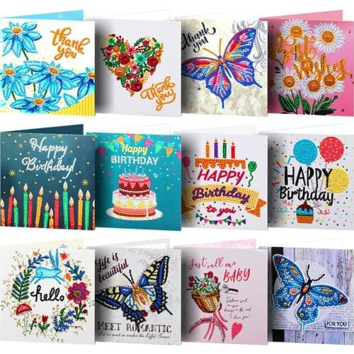 12x DIY Diamond Painting Thank You Greeting Cards Birthday Thanks Embroidery Postcard Craft Creative Thanks Gifts Dropshipping