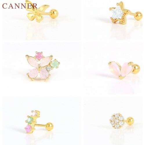 CANNER 1Pcs 925 Sterling Silver Earrings For Women Pink Crystal Stud Earrings ewelry Ear Piercing Mom Gift 2021 Trend