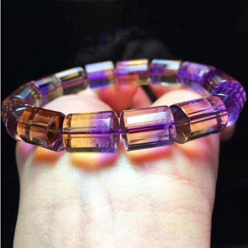 Genuine Natural Ametrine Quartz Yellow Purple Bracelet For Women Barrel Beads 13x10m Stretch Crystal Drop Shipping AAAAA