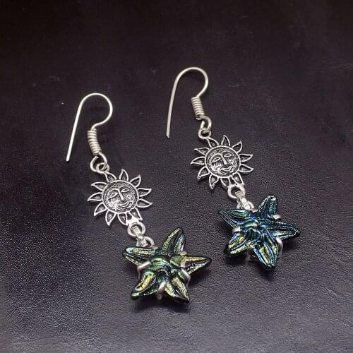 Gemstonefactory Big Promotion Single Unique 925 Silver Trendy Dichroic Glass Women Ladies Gifts Dangle Drop Earrings 20211805