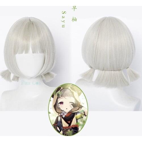 Genshin Impact Sayu Cosplay Wig Gray Short Wigs Game Mujina Ninja Inazuma Girls Bobo Hair + Free Wig Cap Accessories Halloween