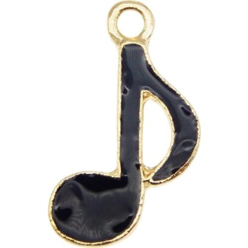 Julie Wang 10PCS Enamel Black Music Note Charms Zinc Alloy Eight Note Gold Tone Pendant Bracelet Jewelry Making Accessory