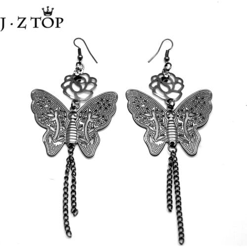JZTOP New Fashion Hollow Flower Big Butterfly Drop Long Earrings Women Crystal Metal Chain Tassels Earring Party Brinco Jewelry
