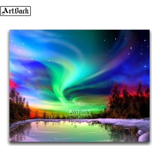 Full Square 5D Diamond Painting Sky Aurora Landscape 3d Sticker Diamond Embroidery Home Decoration Mosaic Artwork