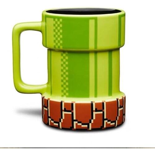 Creative Mug Cartoon Game Super Mario Sewer Pixel 3D Coffee Mug with Hand Apertures Ceramic Drinkware Cup For Birthday Gift