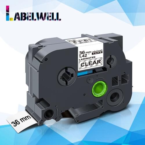 Labelwell 1pcs 36mm Tze-161 TZe 161 Laminated label tape Tze161 Tz161 Black on Clear tze tape for Brother P-Touch Label Maker