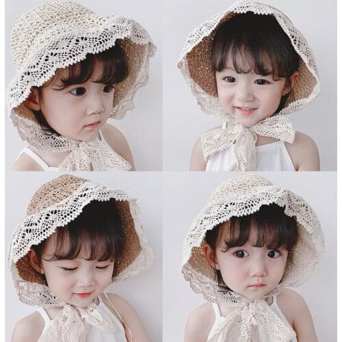 Summer Spring Baby Girl Straw Hat Fisherman Sun Hat Beach Sunshade Lace Lace Children Korean Leisure Fisherman Hat