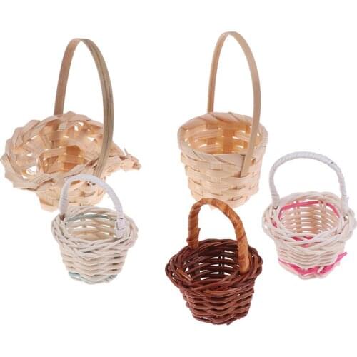2pcs Mini Cute Dollhouse Rattan Frame Hand-woven Vegetable Food Flower Basket Cute Toys Dolls 1/12 Miniature Decoration