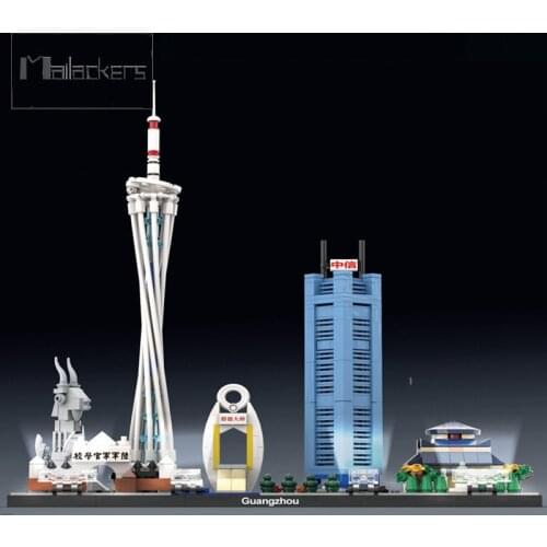 Mailackers City Building Skyline Collection Guangzhou with Light City Street View Building Block Creator Modular Toys for Gifts