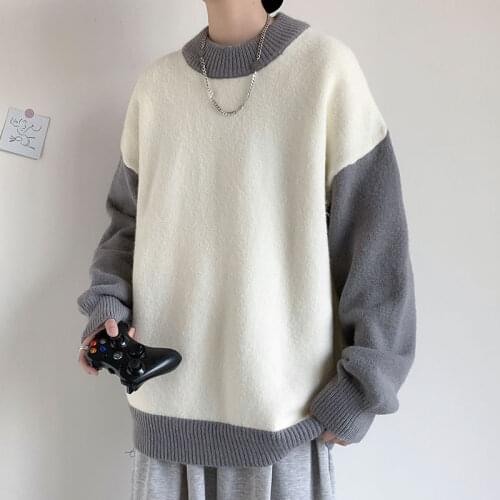 2021 Mens Loose Trendy Knitted Long Sleeve Cashmere Sweater White/black/blue Coats Wool Pullover Homme Knitting Plus Size M-2XL