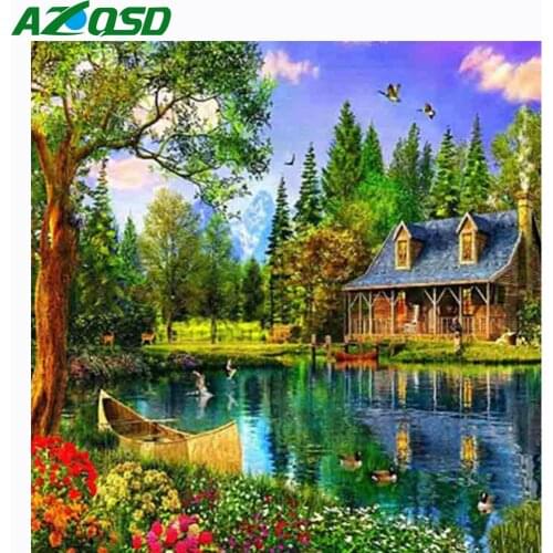 AZQSD DIY Diamond Mosaic House Cross Stitch Kits Full Square Drill Home Decoration Diamond Painting Landscape Handmade Craft