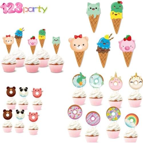 Ice cream donut cake flag set birthday party decoration kids cake topper party supplies baby shower ice cream donut balloons