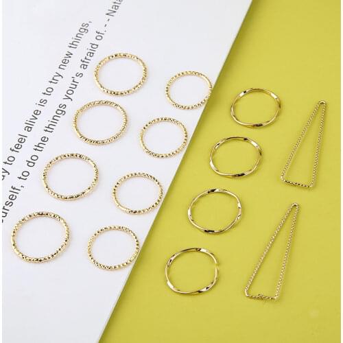 10pcs Copper plated 14K bag golden batch flower hollow ring circle geometric triangle DIY handmade earring material