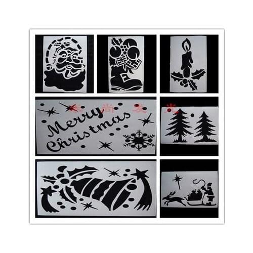 Set christmas snow spray pattern window glass door color ink-jet printing stencil