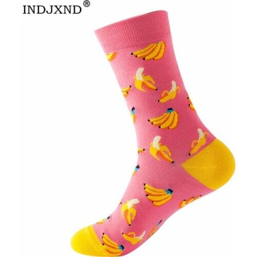 INDJXND Women Happy Funny Socks Print Art Cute Spring Fruit Printing Pattern Cotton Fashion Harajuku Colorful Breathable Casual