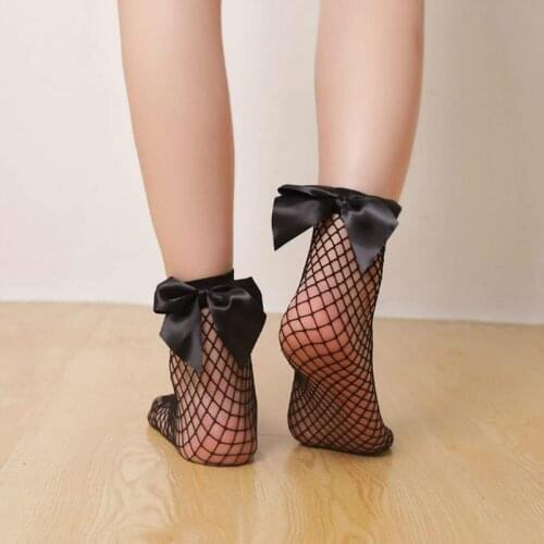Bowknot Fishnet Socks Woman Sexy Mesh Socks Breathable Ladies Elegant Solid Lace Fish Net Ankle Short Socks Fashion Accessories