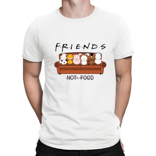 New Animal Friends Not Food Parody T Shirt Vegan Vegetarian No Meat Men Fashion Short Sleeve O-Neck Print T Shirt
