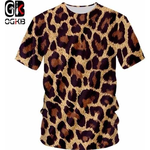 OGKB Summer Mens T-Shirt 3D Print Leopard Print Fashion Mens Round Neck Large Size T-Shirt