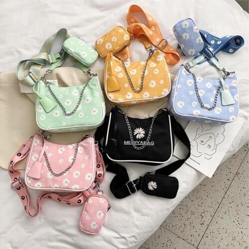 Casual Nylon Shoulder Bag Women Crossbody Bag 2 Pcs Set Satchel Lady Simple Chain Armpit Bag Luxury Handbags For Women