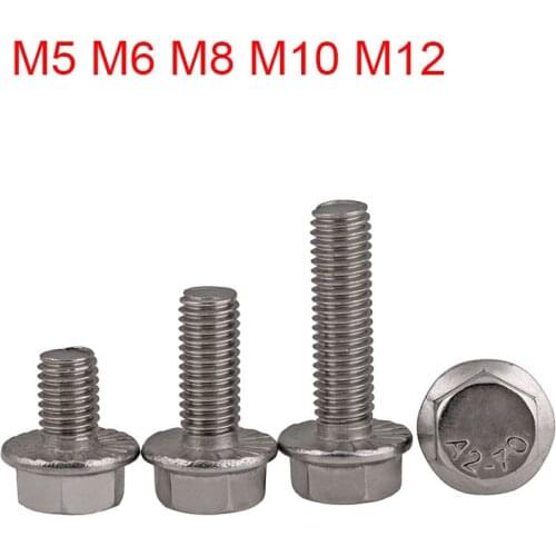 1-10Pcs M5 M6 M8 M10 M2 Hexagon Head Flange Bolts Stainless Steel Series Hex Head Flange Bolt With Thicken Tooth Anti-slip Screw