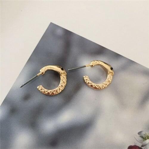 Simple Gold Color Plating Black Clear Eye Textured Small Snake Hoop Earrings For Women Girl Casual Elegant Cute Chic Jewelry