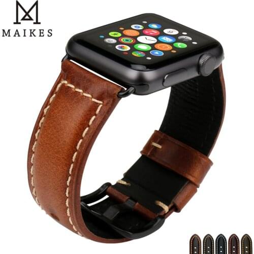 MAIKES Genuine Leather Band For Apple Watch Strap 42mm 38mm iWatch Series 4/3/2/1 Watch Bracelet for Apple Watch Band 44mm 40mm