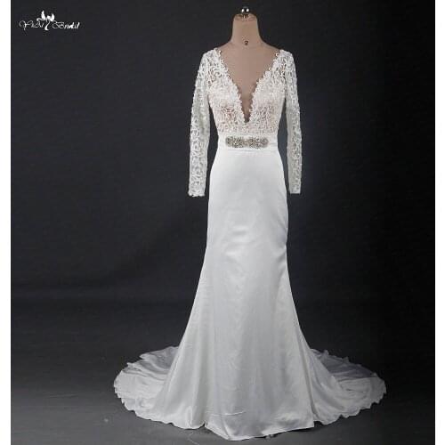 RSW1209 Sexy V Neck Long Sleeve Mermaid Wedding Dress