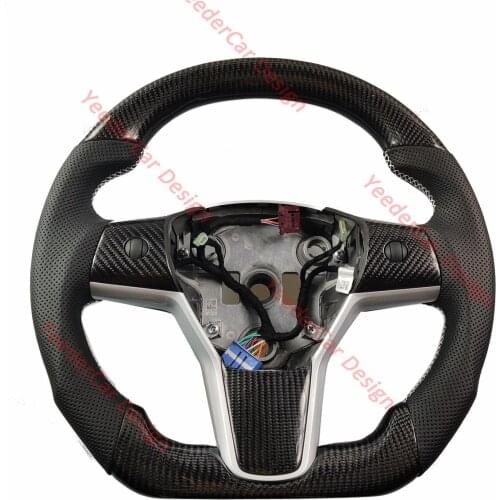 OEM Cuatomized Carbon Fiber Steering Wheel Alcantara Leather Replacement For Tesla 2017 2018 2019 2020 Model Y Model 3