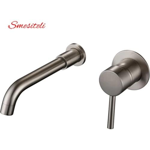Smesiteli Promotions Wall Mounted Brushed Nickel 360 Degree Rotation Spout One Handle Bathroom Diverter Sink Faucet Mixer Taps