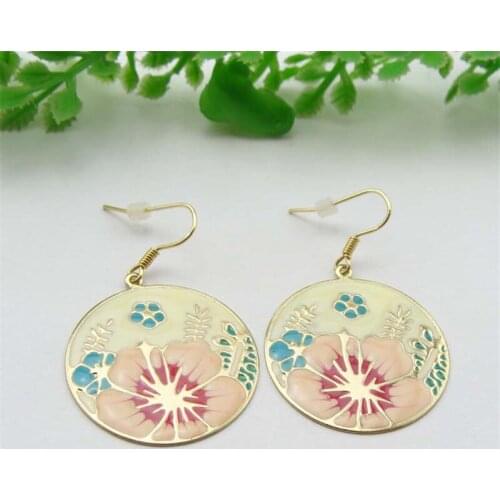 Women Special store 2016 Colorful enamel flower round pendant hanging Earrings brincos female earing